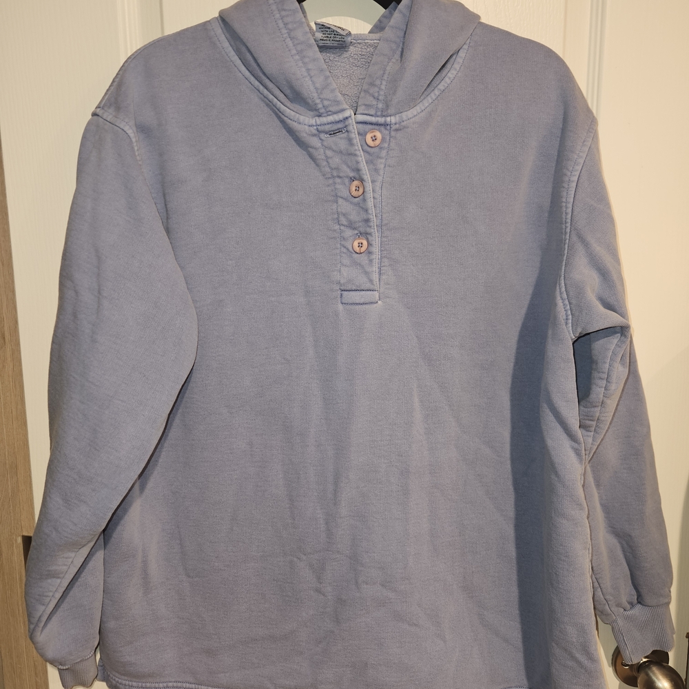 Cabela's Perwinkle Blue 100% Cotton Half Button Hood Pullover Womens Size Large